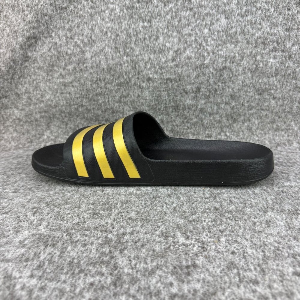 ✅Mens 14 Adidas Adilette Comfort Slides Sandals Lightweight Black/Gold 3-Stripe - Picture 11 of 13